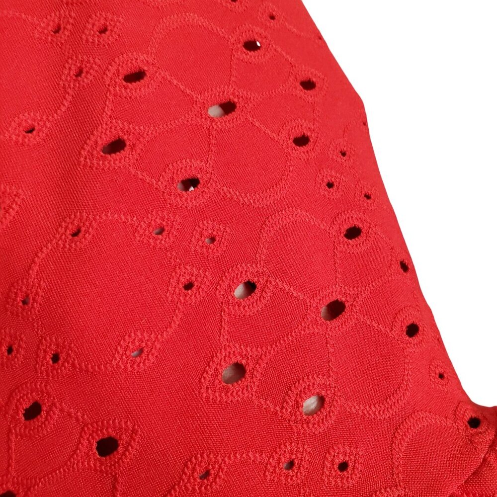 Tiana B Size 18W Dress Shift Stretch Eyelet Overlay Ruffle Bell Sleeve Midi Red - Picture 14 of 14